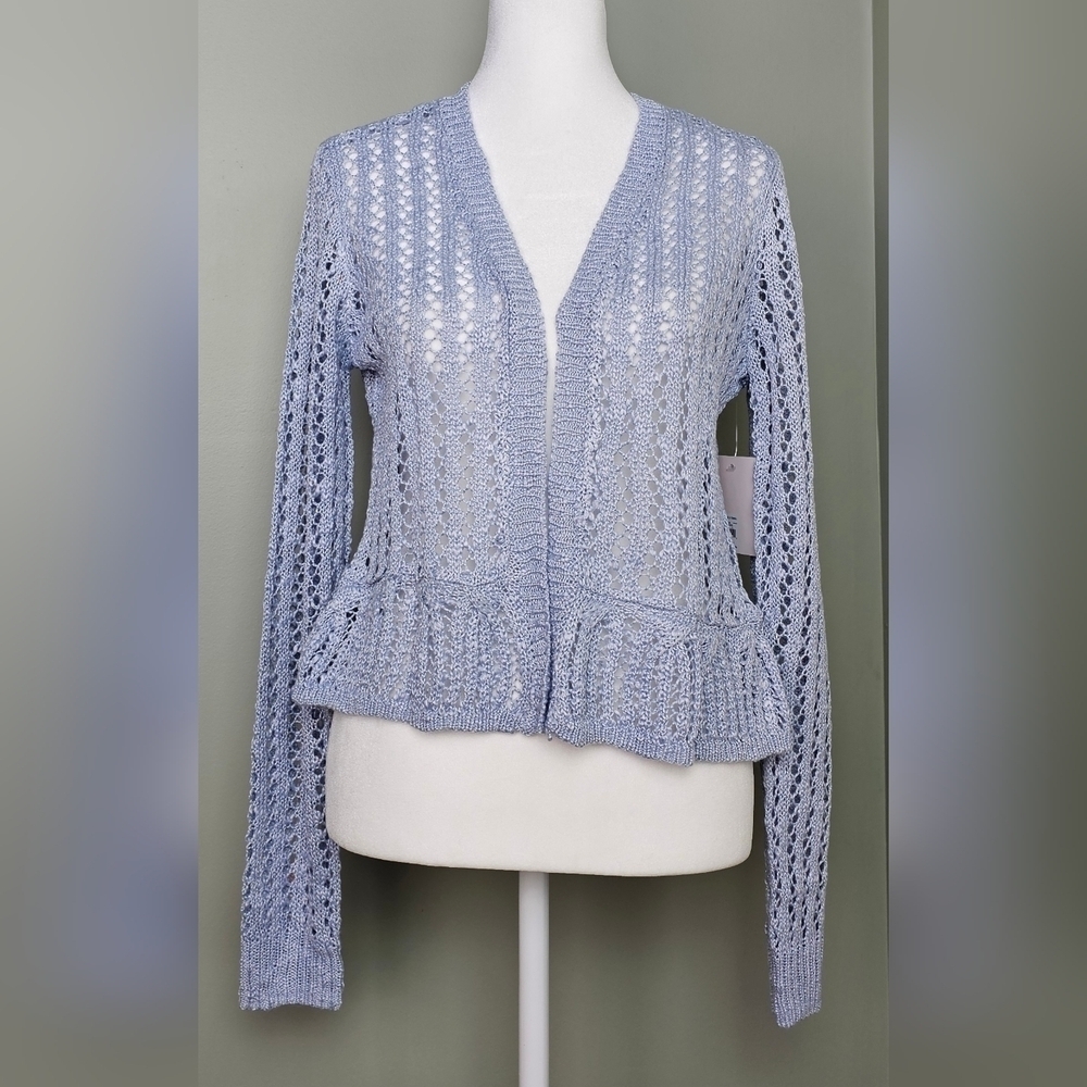 Womens LC Lauren Conrad Flounce Ruffle Cardigan | Abigail Blue | XS - Picture 2 of 11